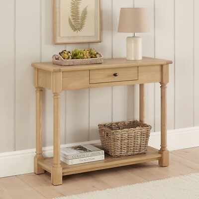 Classic Whitewash Oak Small Console Hall Table with Drawer Hallway  Furniture UK