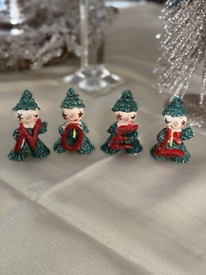 RARE Norcrest 4 NOEL Holly Tree Pixie Elf Elves Christmas Japan Figurine Vintage