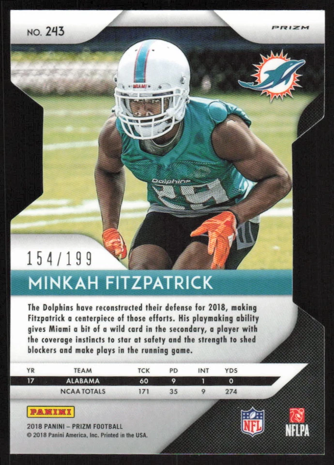 2018 Panini Prizm Light Blue Rookie #243 Minkah Fitzpatrick /199 Miami Dolphins - Image 2 of 2