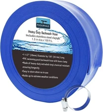 POOLWHALE 1-1/2" x 100' Economy Blue Backwash Hose , General Purpose