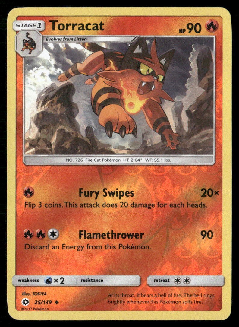 2017 Sun & Moon Set Pokemon Card 025  Torracat Reverse Foil LP
