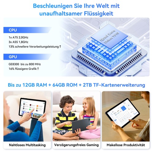 TABWEE T80 WiFi Tablet 10.1 Zoll Andriod 15 12GB+64GB/2TB 6000mAh Gemini AI GPS - Bild 7 von 8