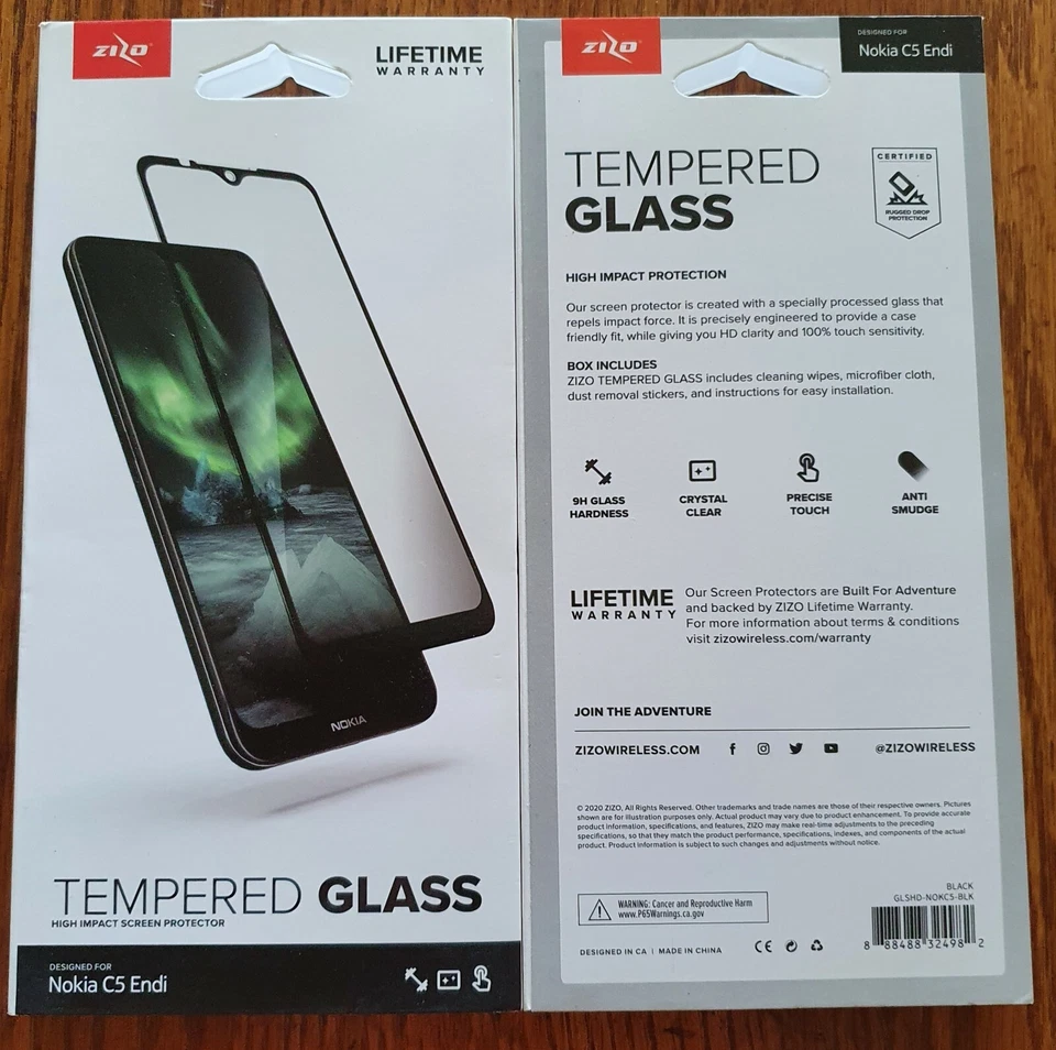 NIB Nokia C5 Endi Tempered Glass Screen Protector Black/Lot Of 2 - Image 2 of 2