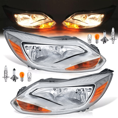 For Ford Focus 2012-2014 Headlights Headlamp Light Driver & Passenger Left+Right