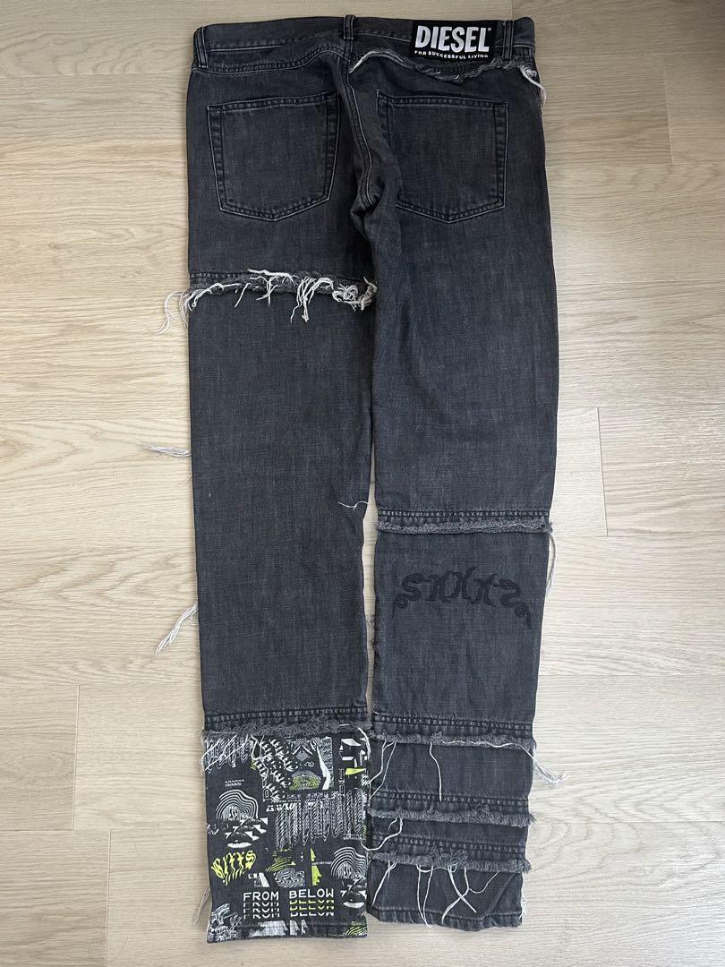 Diesel Men L Denim Pants Damaged Jeans Skinny Embroidery