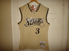 Allen Iverson 2000-01 Mitchell  Ness 76ers NBA Khaki Black Swingman Jersey 155