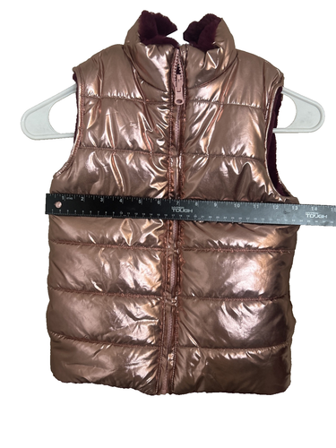 Girls Pink Silver Zip Up Vest Jacket Warm Thick Lined 24"x17" Winter Layer - Picture 4 of 5