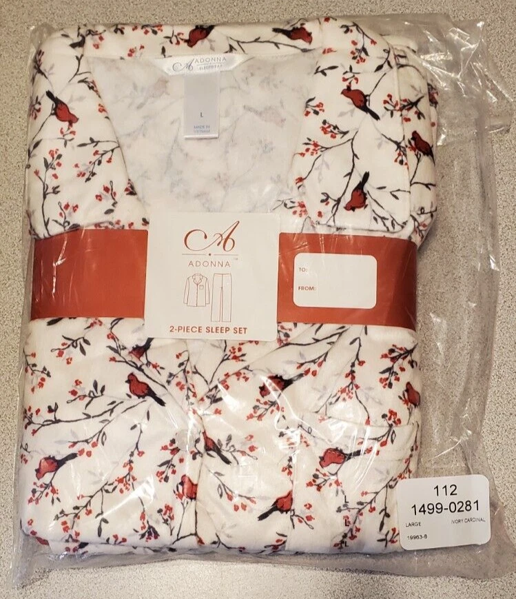 Womens Adonna Flannel 2 Piece Pajama Set Cardinal Black Folliage