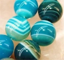 Natural 10mm Blue Stripe Agate Onyx Gemstone Round Loose Beads 15''