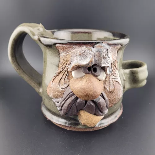 MAHON Art Pottery UGLY FACE Coffee Mug SHAVING CUP Stoneware SIGNED