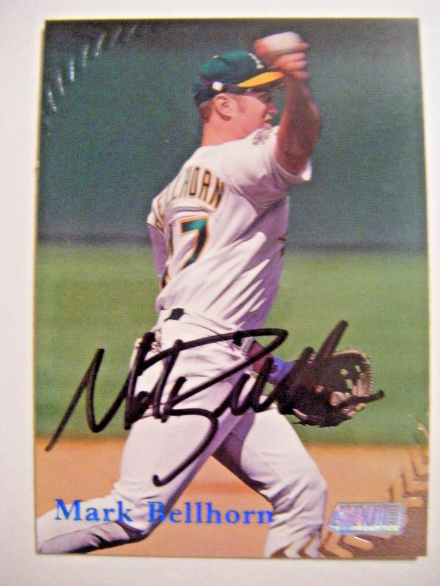 MARK BELLHORN signed A's 1998 Topps Stadium Club baseball card