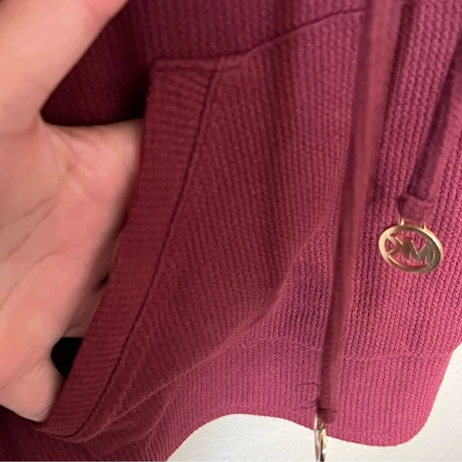 MICHAEL Michael Kors Maroon Pullover Maglia Waffle con Cappuccio Taglia S