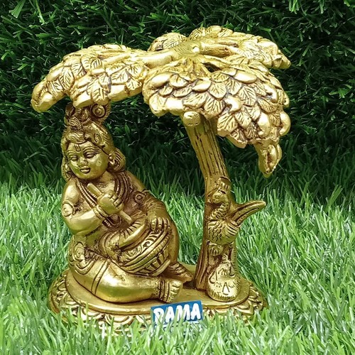 Statue Krishna En Laiton – 15 Pouces, Décoration Intérieure, Fabriquée En Inde