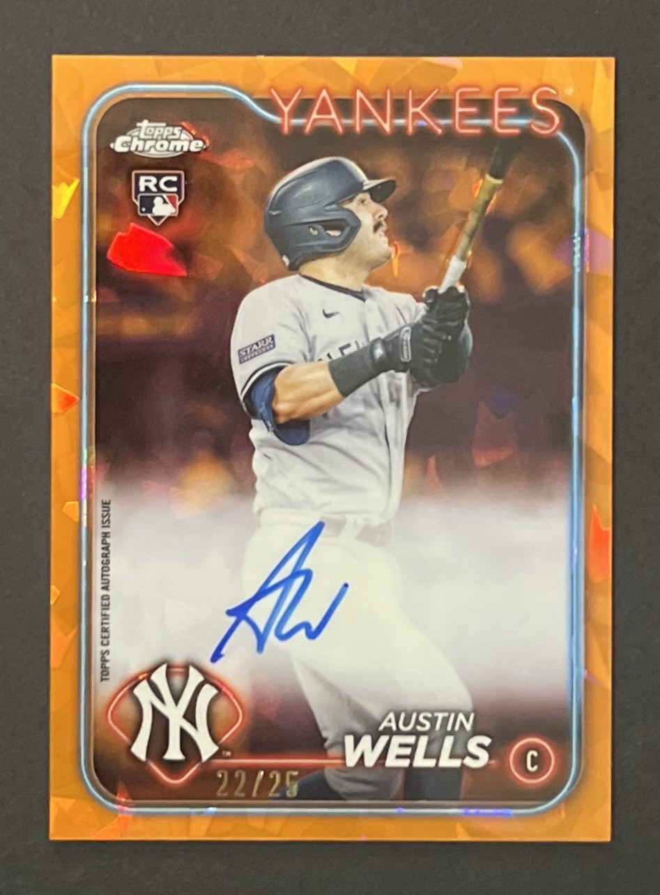 2024 Topps Chrome Sapphire Orange Auto Austin Wells Rookie RC NY Yankees #’d /25