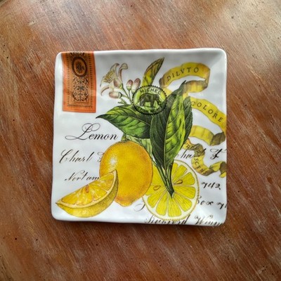Michel Design Works 4 Serveware Appetizer Plates Lemons & Basil Melamine 6  X 6 
