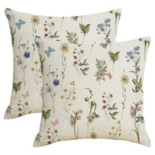 Spring Summer Floral Pillow Covers 16x16 Inch Sage Green Wildflower Herbs Lea...