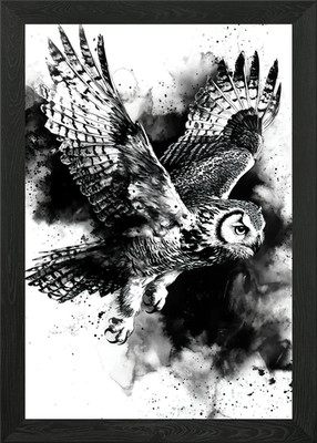 Fliegende Eule Tusche Kunst Gerahmtes Wandbild Poster Leinwanddruck Bild
