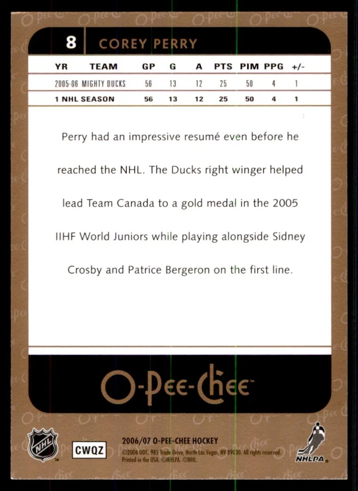 2006-07 O-Pee-Chee Corey Perry Anaheim Ducks #8 - Image 2 of 2