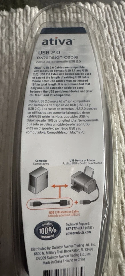 Ativa USB 2.0 Cable 10ft (3m) - Black, new sealed - Image 3 of 4