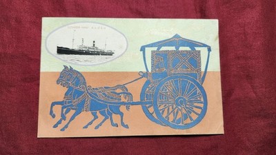 Postcard Japan Harbin-Maru Osaka Shosen Ship Art Horse Carriage 1930's