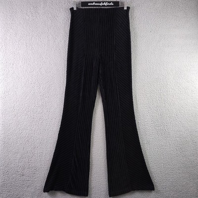 Free People Pants Womens L Black Slim Pull On Velvet Tonal Striped Ribbed Flare
