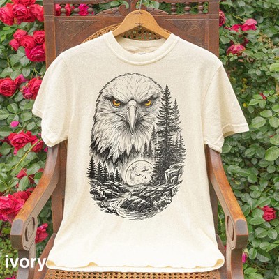 Vintage Moon Eagle Comfort Tee Forest Night Graphic Shirt Men Women Soft