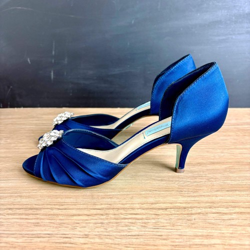 Betsey Johnson blaue Satin Peeptoe Heels – Kristall verziert – Damen 7M - Bild 6 von 16