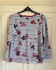 Joules Women’s Harbour Top ~ Floral, Navy Stripe ~ Size 16