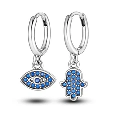 MULA Eyes Palms Hoop Earrings Blue AAA CZ For Women Jewelry 925 Sterling Silver
