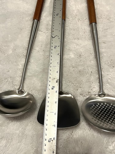 Stainless Steel Wok Spatula Ladle Tool Set Long Handle 17inches Kitchenware NEW - Afbeelding 8 van 8