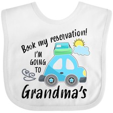 Inktastic Book My Reservation I'm Going To Grandma's Baby Bib Travel Grandma