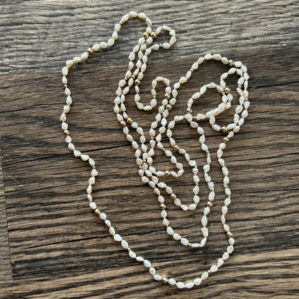 COLAR PÉROLAS DE ÁGUA SALGADA 14 QUILATES CONTAS PEQUENAS 66" DE COMPRIMENTO - Imagem 2 de 4