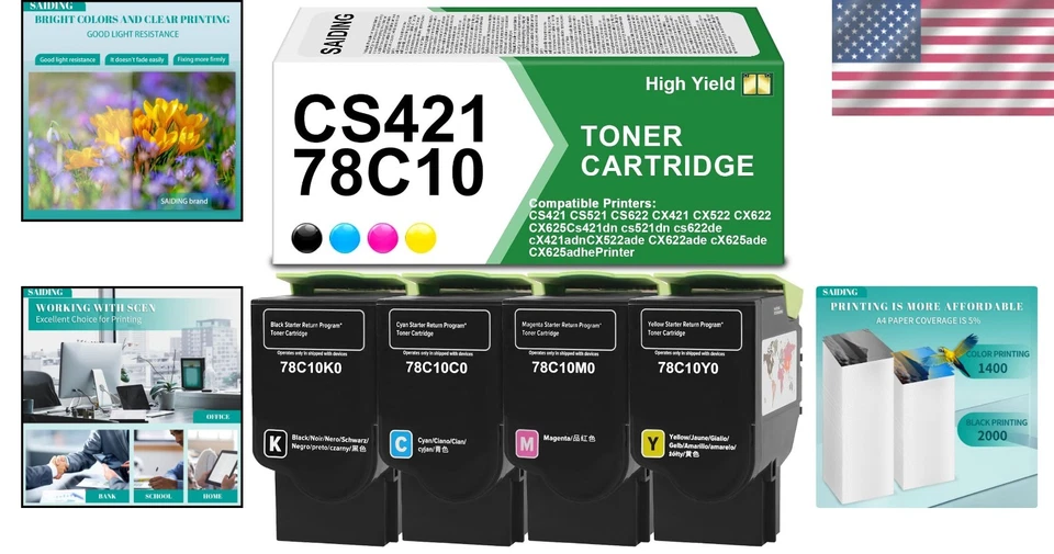 Juego de tóner de repuesto de alto rendimiento para Lexmark CX622 - Paquete de 4 Foto 2 de 4