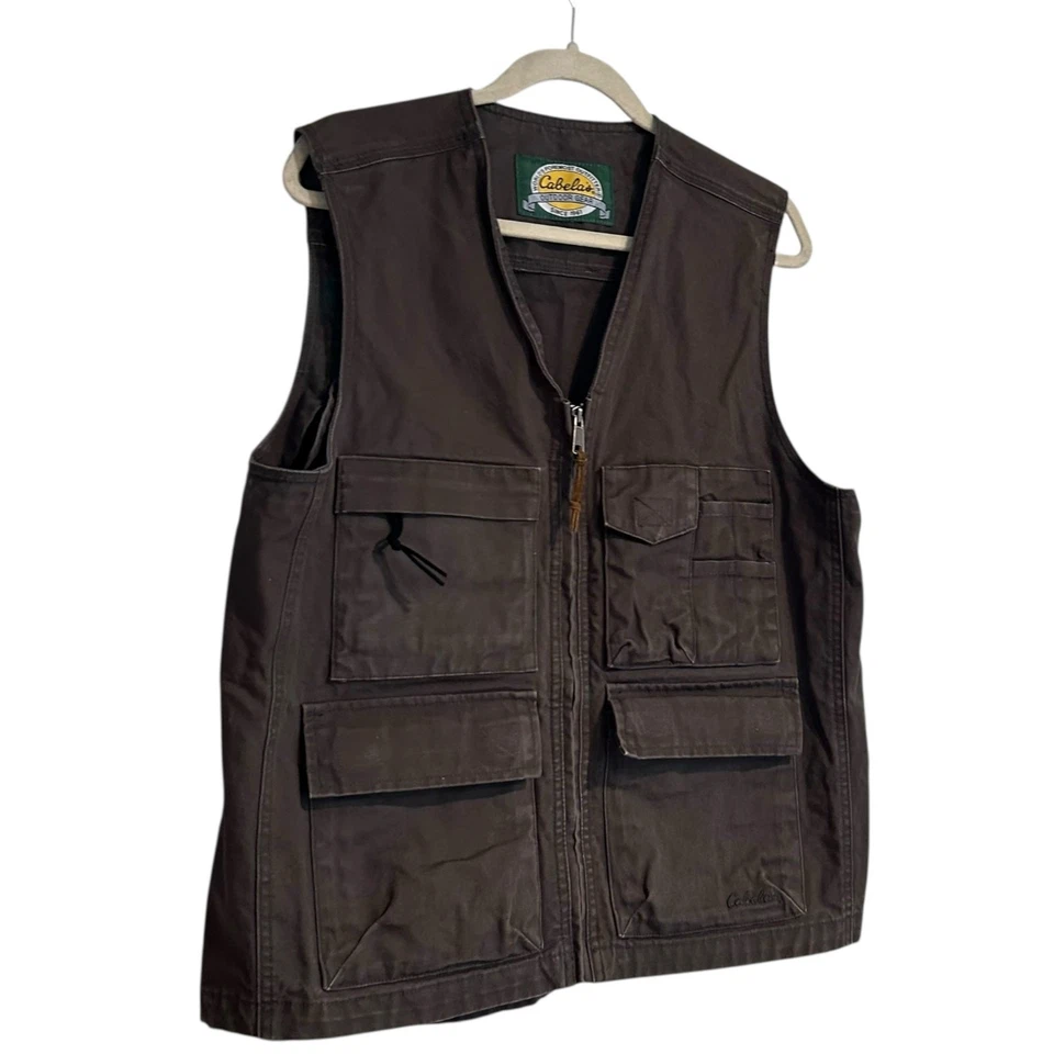 Cabelas Green Utility Vest Mens Sz Large Cotton Canvas Fishing Hunting Zip Up  - Image 3 of 4