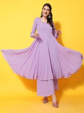 Indian Women Georgette Lavender Sequins Work Anarkali Kurta Kurti Long Dress