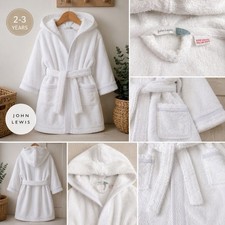 John Lewis Baby Hooded Bath Robe 2 -3 Years White Towelling Dressing Gown