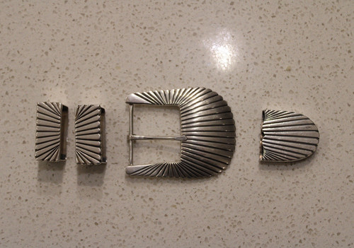 Navajo Anderson Parkett Sterling Silver Belt Buckle 4 piece Set