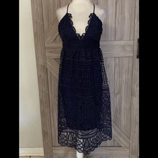 Parker navy crochet overlay V-front dress extra small