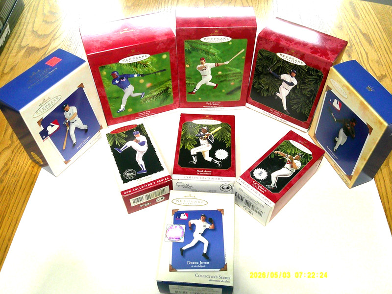 Hallmark Ornament, At the Ballpark, Lot of 9, Aaron, Ryan, Griffey McGwire Jeter
