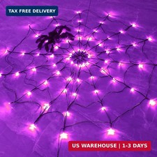 FUNPENY Halloween 80 LED Spider Web Lights with Spider, Battery Powered 8 Modes