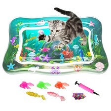 Interactive Cat Water Play Mat Indoor, 0.7mm Thick Anti-Scratch Durable Fish Des
