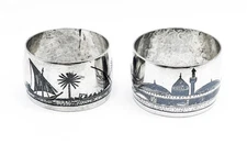 MARSH ARAB SILVER NAPKIN RINGS Vintage NIELLO INLAID c1930