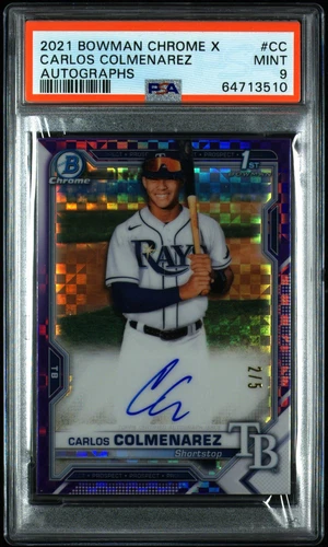 2021 BOWMAN CHROME X 1ST CARLOS COLMENAREZ PURPLE REFRACTOR ROOKIE AUTO /5 PSA 9