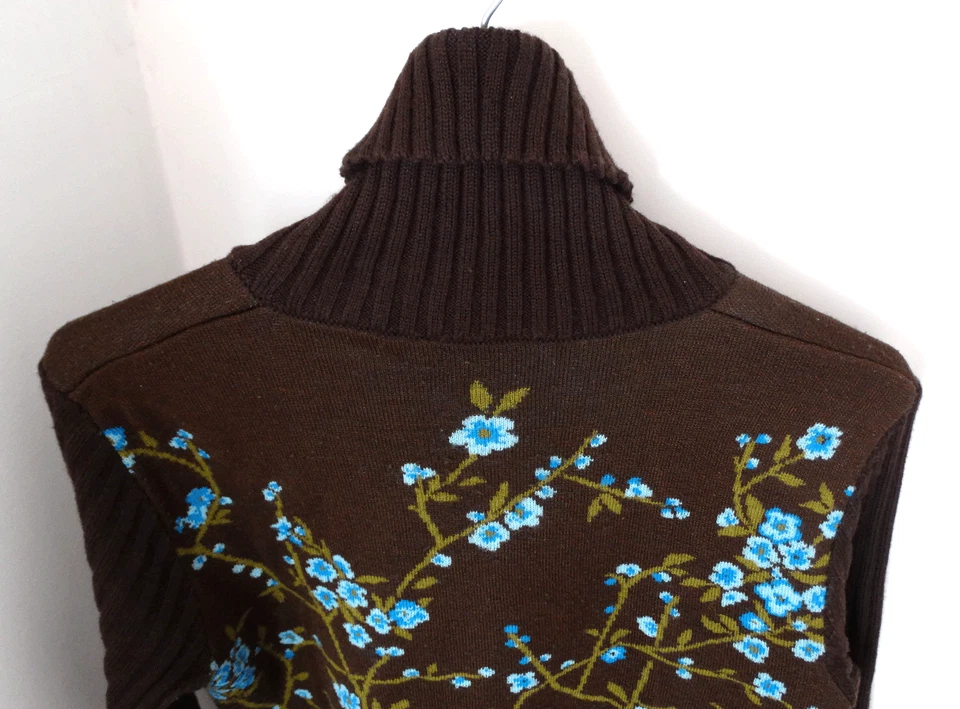 KENZO, pull-over en tricot vintage fleurs de cerisiers sur fond marron taille L - Photo 4/4