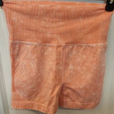 Zenana "My Best Life" Washed Seamless Biker Shorts S/M Orange  NEW 