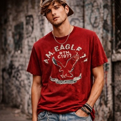 Y2K American Eagle Graphic Tee Shirt Mens Large Embroidered Single Stitch