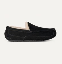UGG Ascot Men's Black Suede Sheepskin Lined Slip-On Moccasin Slippers NEW Size 8