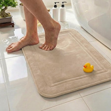 Beige Memory Foam Bath Mat 24x16, Non-Slip, Quick Dry Machine Washable