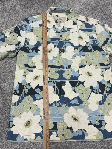 TOMMY BAHAMA Green Olive Ivory Floral Leafs Silk Men Short Sleeves Shirt Size M - Picture 7 of 8