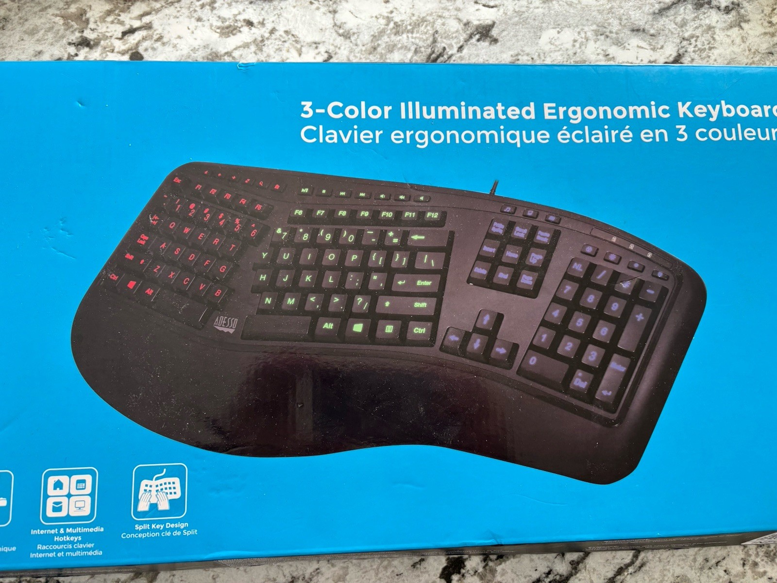Adesso Tru-Form 150 3-Color Illuminated USB Ergonomic Keyboa